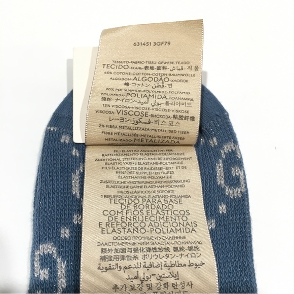 Gucci GG Monogram Lamé Ankle Socks -Periwinkle Blue -Size L (22-24 cm) -NWT - Picture 5 of 8